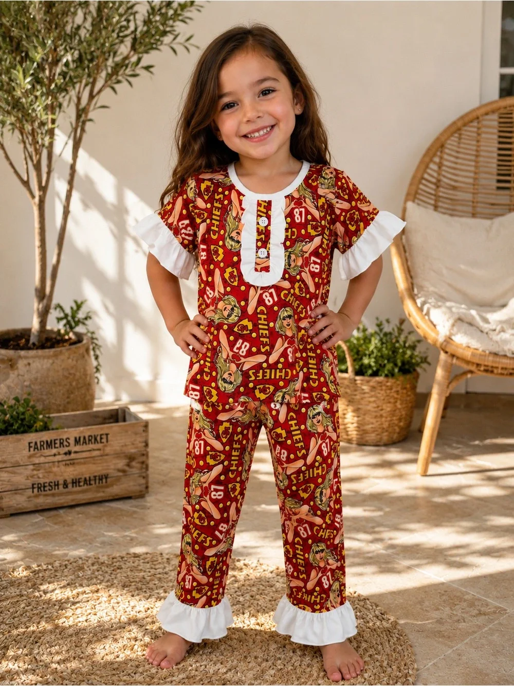 Rylee Faith Girls Taylor Swift Football Chiefs Print Pajamas Set 5T